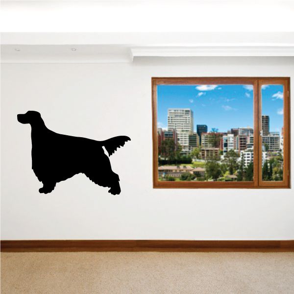 Alert Gordon setter vinyl decal, black dog silhouette with raised tail and ears.