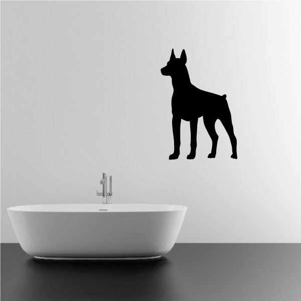 Miniature Pinscher alert decal with black dog silhouette
