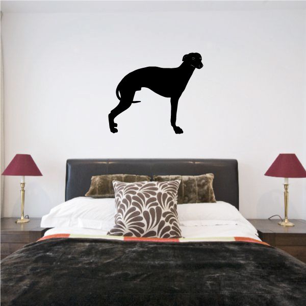 Black whippet dog decal with alert standing silhouette