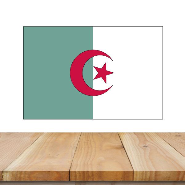Algeria flag sticker with green, white, red crescent and star design