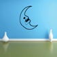 Crescent moon skull decal with alien skull face, black outline