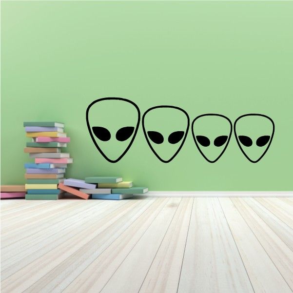 Alien head family kit decal with four outlined alien faces