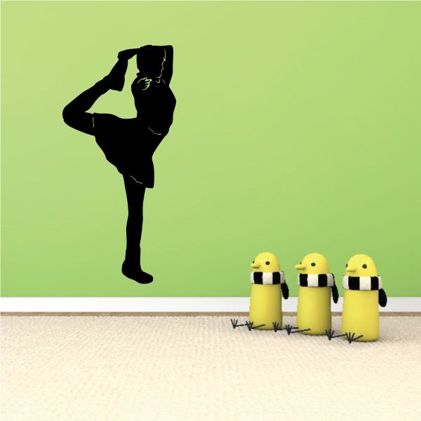 Cheerleader decal with black silhouette and three yellow mascot figures