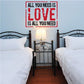 Printed die-cut decal: LOVE quote in red and black typography