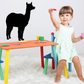 Black alpaca silhouette wall decal with raised tail and neck