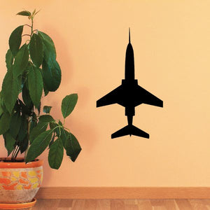 Jet silhouette decal with black airplane front view, wings and nose visible