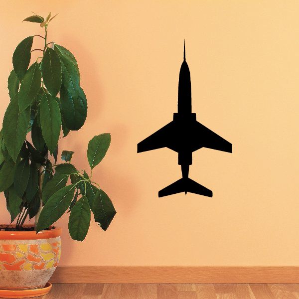 Jet silhouette decal with black airplane front view, wings and nose visible