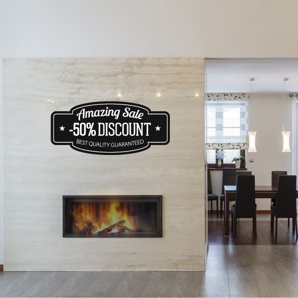 Vinyl wall decal badge: Amazing Sale 50% DISCOUNT text with star accents