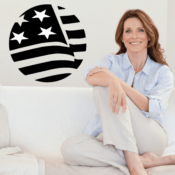 America flag circle decal with white stars and stripe pattern on black background