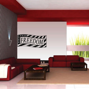 Freedom banner wall decal with stars, striped border, and blue red accents