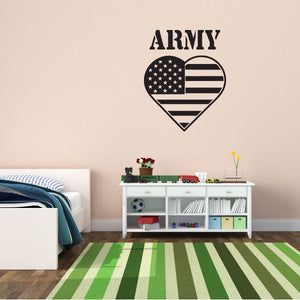 Army heart flag wall decal with stars and stripes