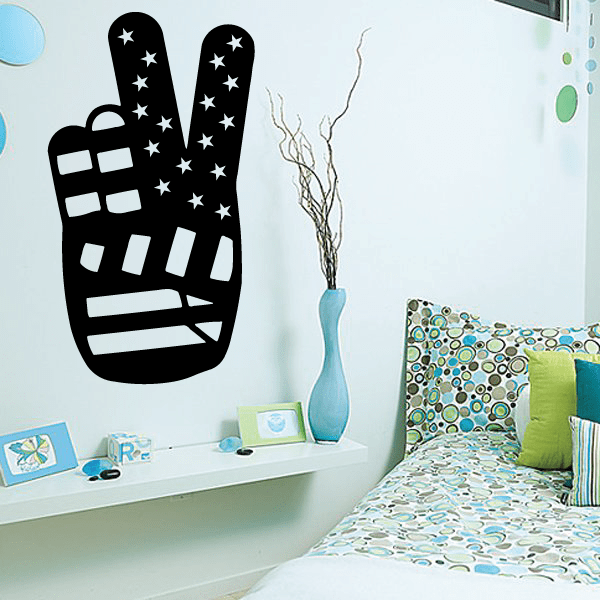 American flag peace hand decal, black hand with stars and striped details