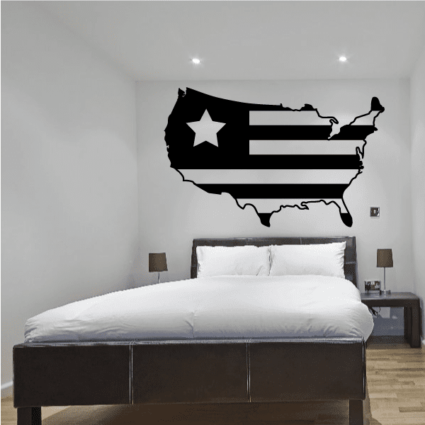 U.S. flag map decal with white star on dark blue stripes