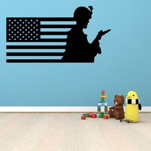 Wall decal featuring a soldier silhouette with an American flag design