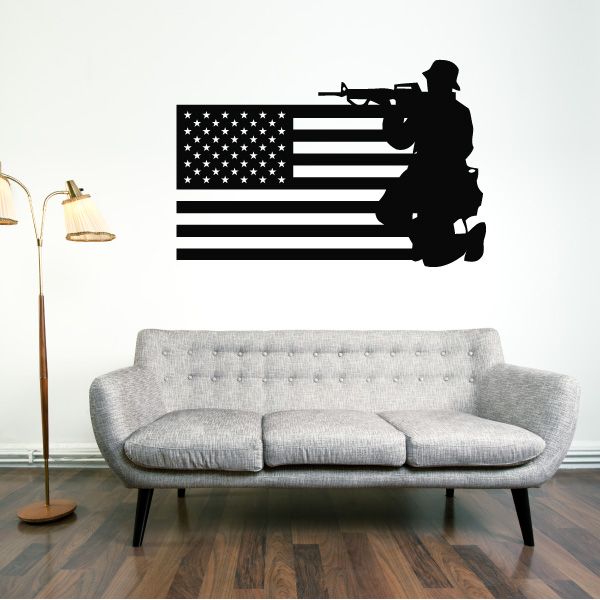 Image of America Flag with Crouched Soldier Decal