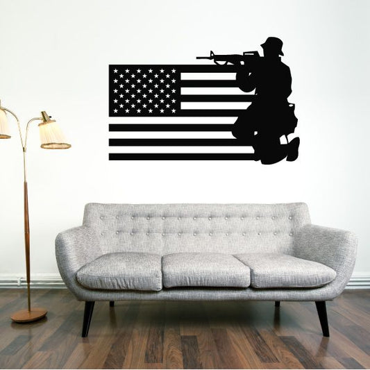 Image of America Flag with Crouched Soldier Decal