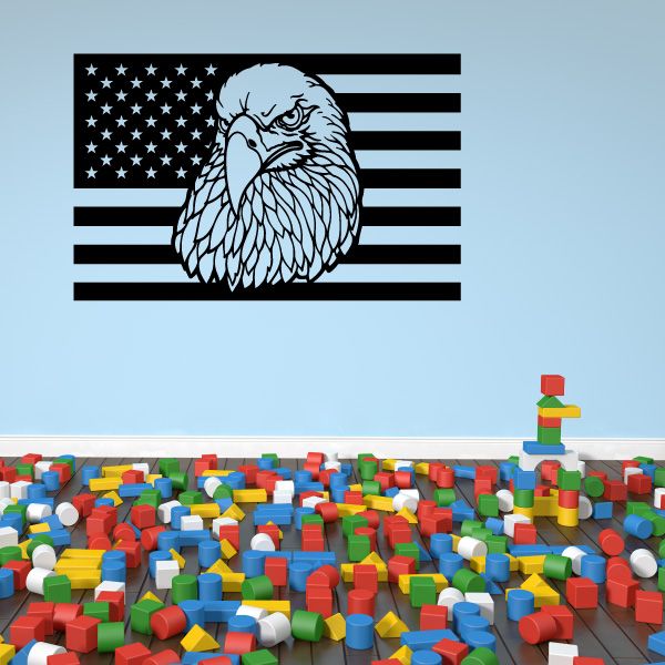 America flag decal with eagle head design in front of stars and stripes