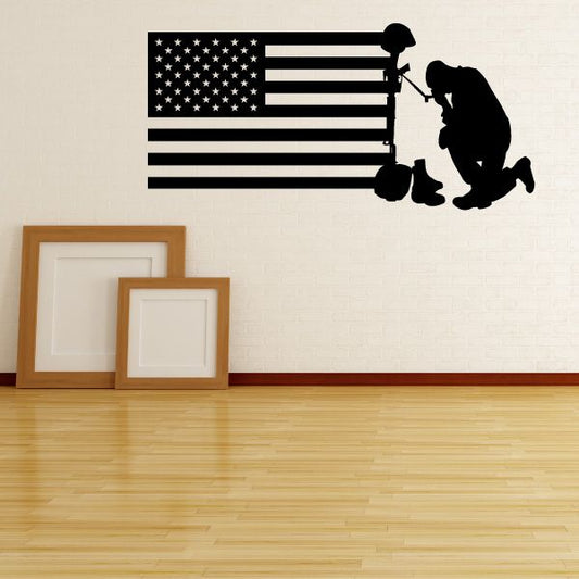 Image of America Flag with Fallen Soldier Decal