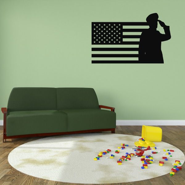 Marine silhouette with American flag stars and stripes decal