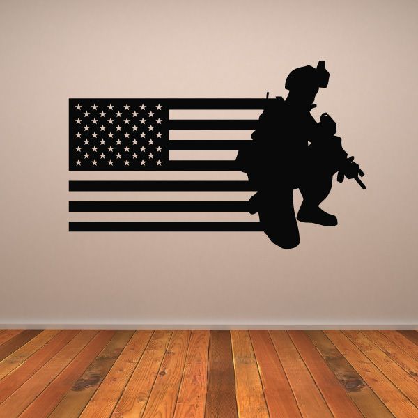 American flag decal with kneeling soldier silhouette