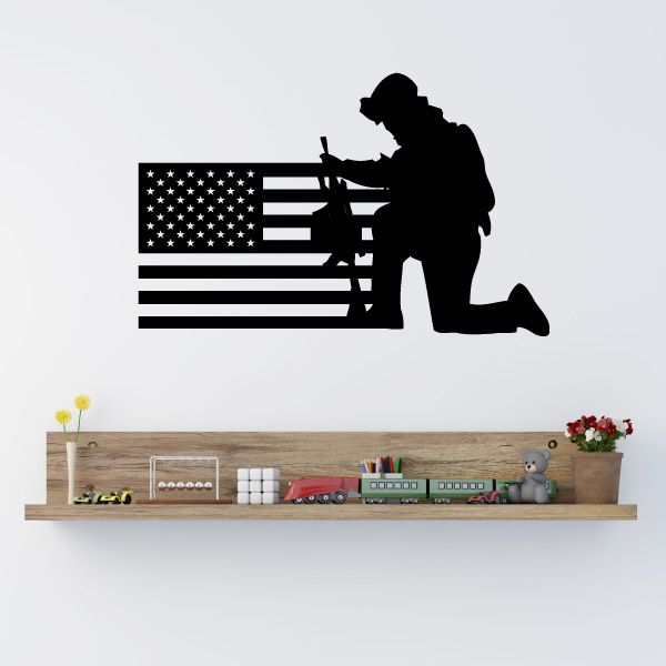 Image of America Flag with Modern Soldier Praying Decal