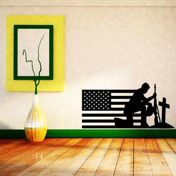 Image of America Flag with Soldier Cross Decal