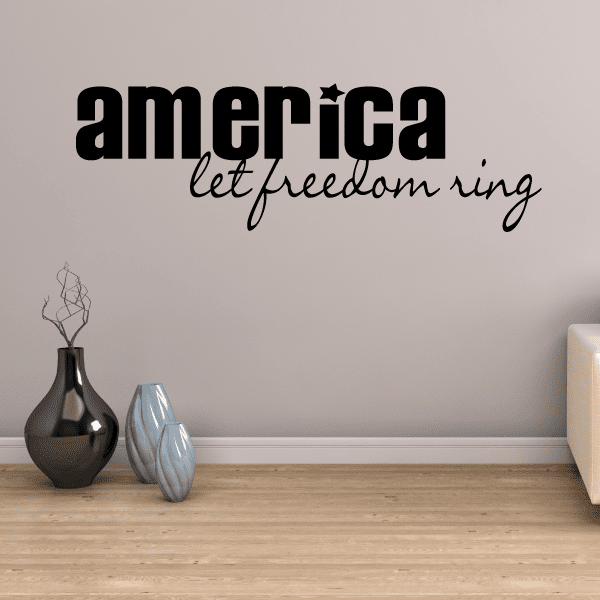 Wall decal with america and let freedom ring cursive text