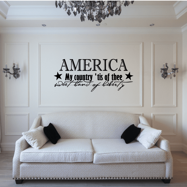 Wall decal: AMERICA with stars and text “My country 'tis of thee” “land of liberty”