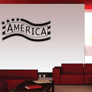 America text flag decal with black stars and ribbon-style AMERICA lettering