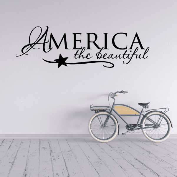America the Beautiful wall decal with script lettering and star accents