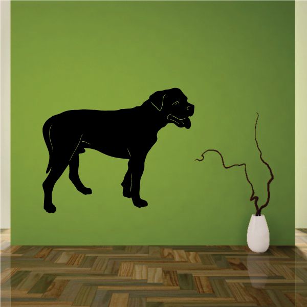 Black American bulldog silhouette decal with thin leash line