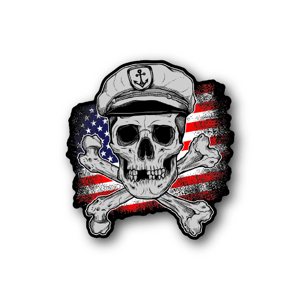 Image of American Flag Skeleton Captain Sticker