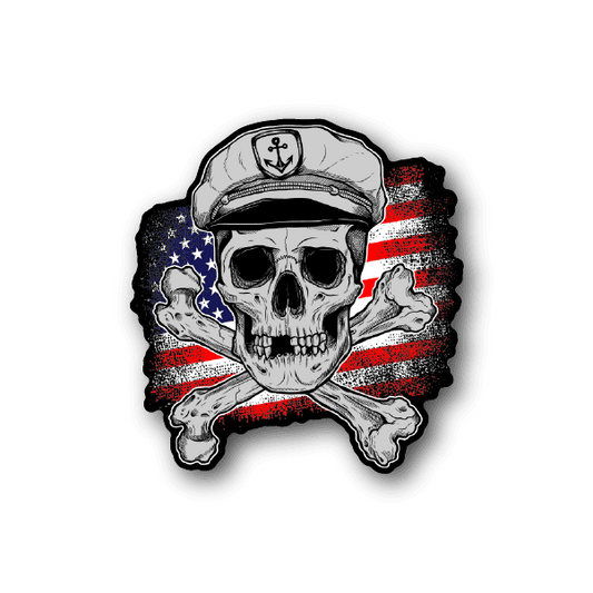 Image of American Flag Skeleton Captain Sticker