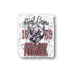 American football final game sticker, distressed white with helmet player and red text