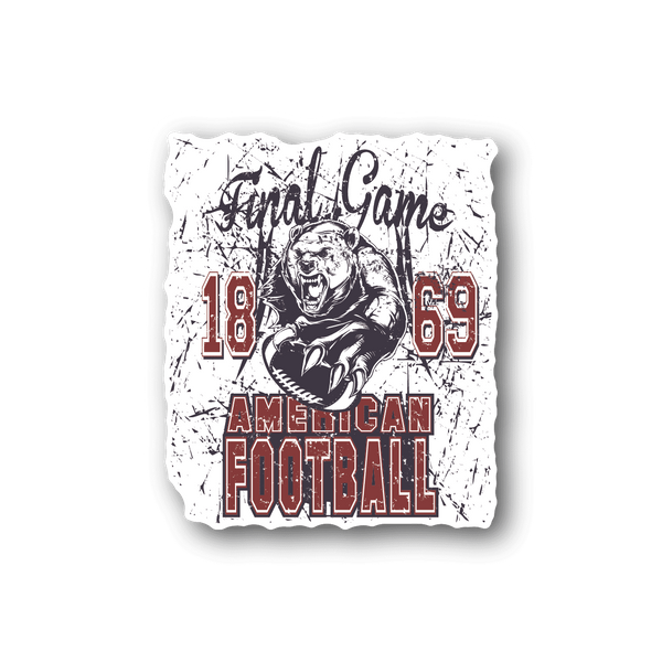 American football final game sticker, distressed white with helmet player and red text