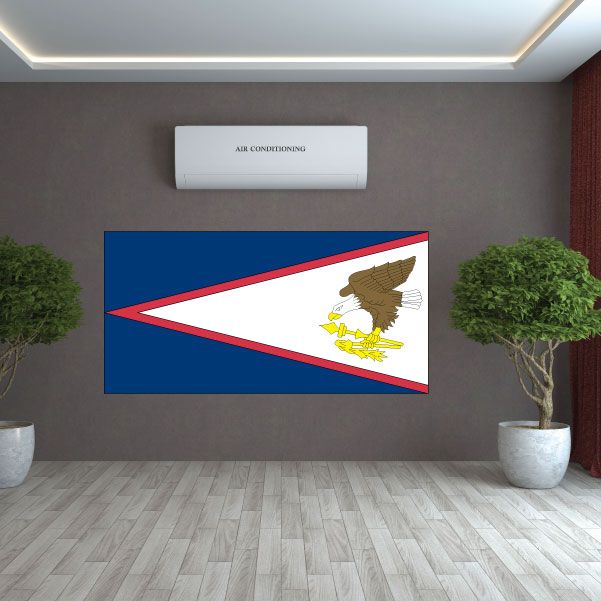 Rectangular flag sticker with blue field, red border, map and bird