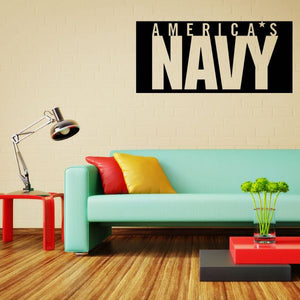 America's Navy wall decal with bold white lettering on black rectangular background