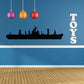 Amphibious Force Flagship decal with black toy ship silhouette and vertical TOYS text