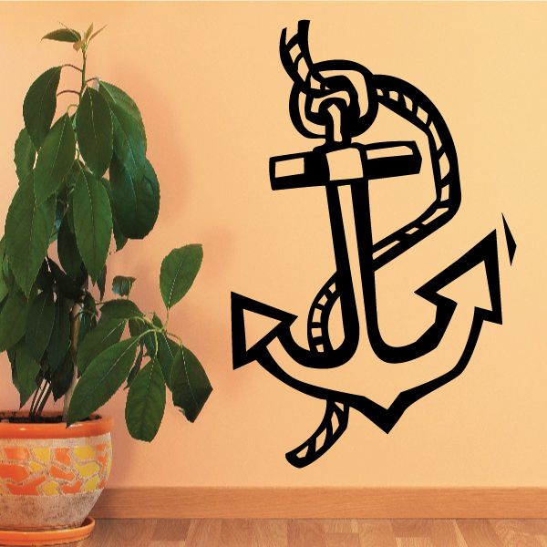 Anchor with rope wall decal in black, bold outlined design