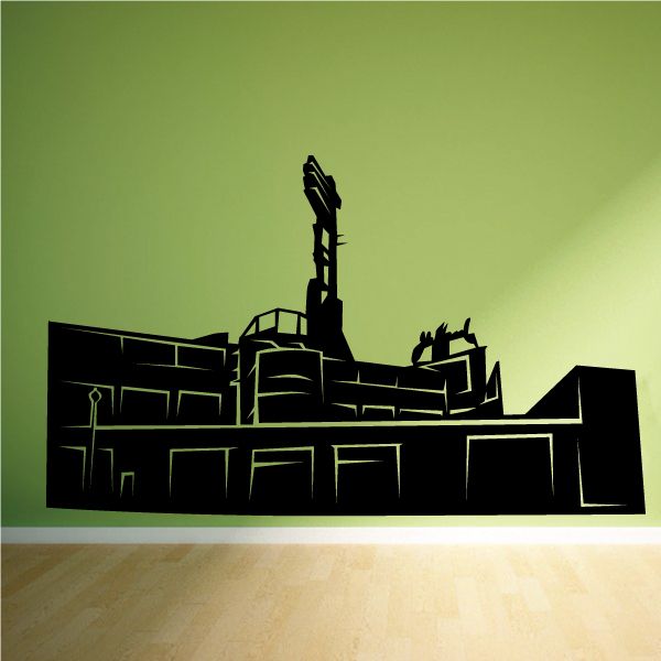 Ancient architecture decal with black silhouette of a classical building facade.