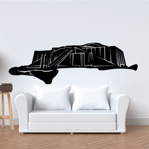 Ancient building decal with black silhouette of historic fortress building