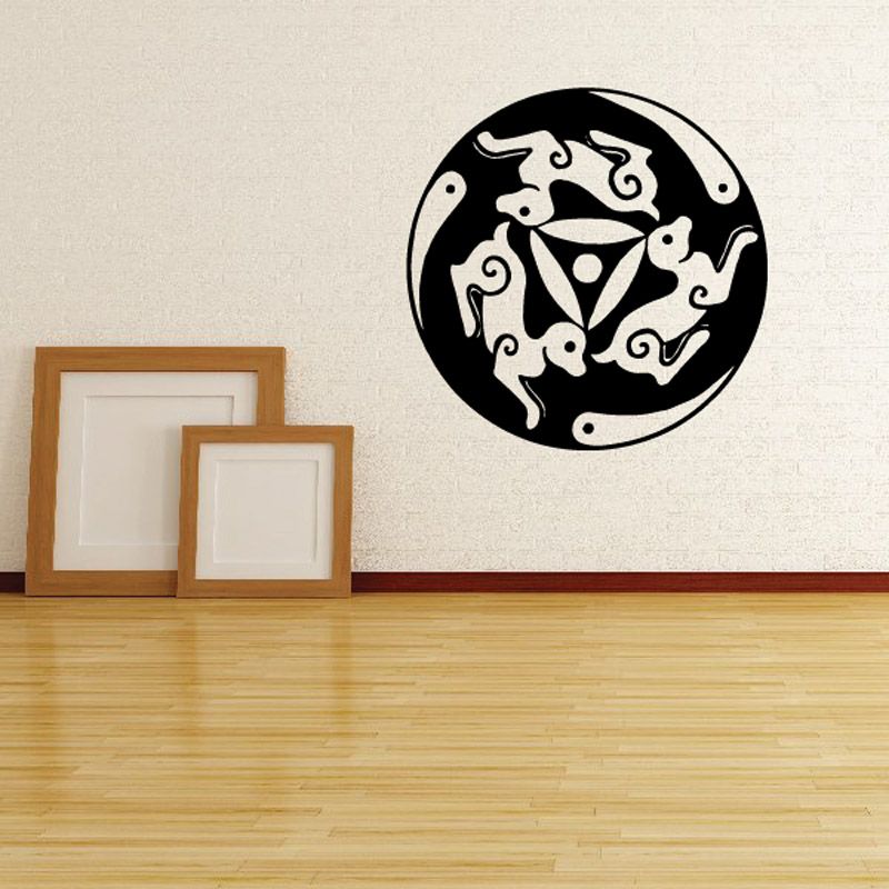 Dog spiral pattern wall decal, round black design with white ornamental figures