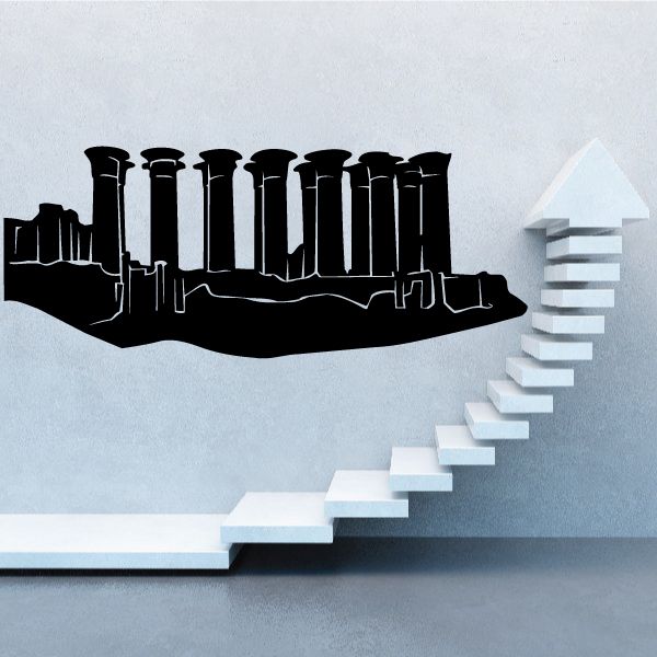 Ancient Greek temple wall decal, black silhouette with columns and stepped base