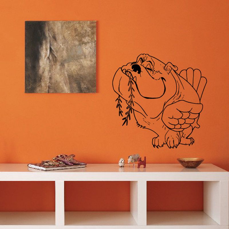 Angel bulldog decal with black outline of smiling dog, halo and wings