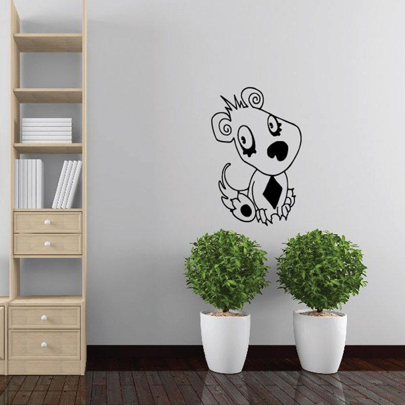 Angel dog wall decal with halo, wings, and black-and-white line art