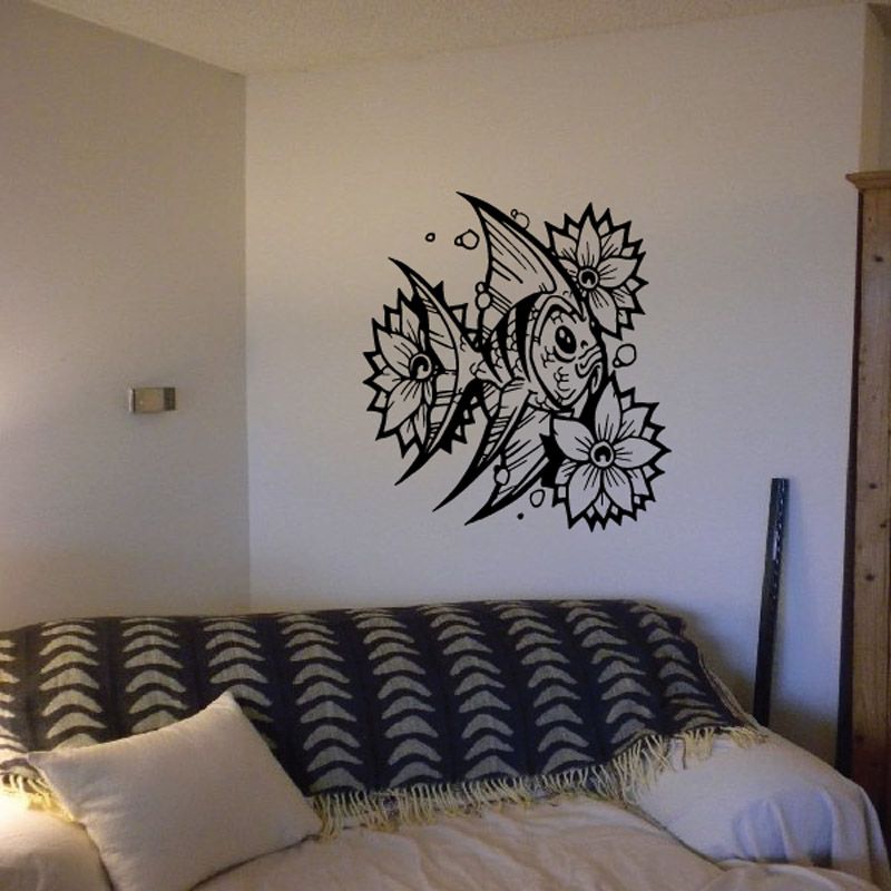 Image of Angel Fish Surrounded in Flowers Decal