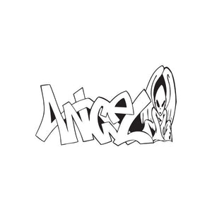 Angel graffiti decal with black-and-white angel face and stylized lettering