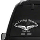 Car decal with angel wings and 'In Loving Memory' text with 'Your Text'