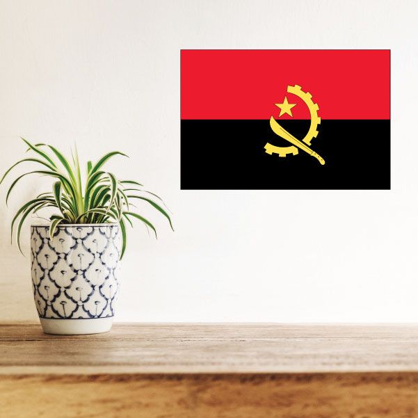 Angola flag sticker with red, black, and gold emblem design.