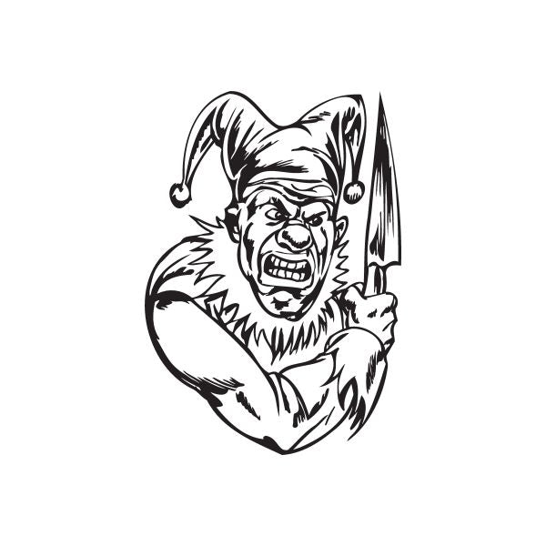 Angry jester face decal with knife, black-and-white